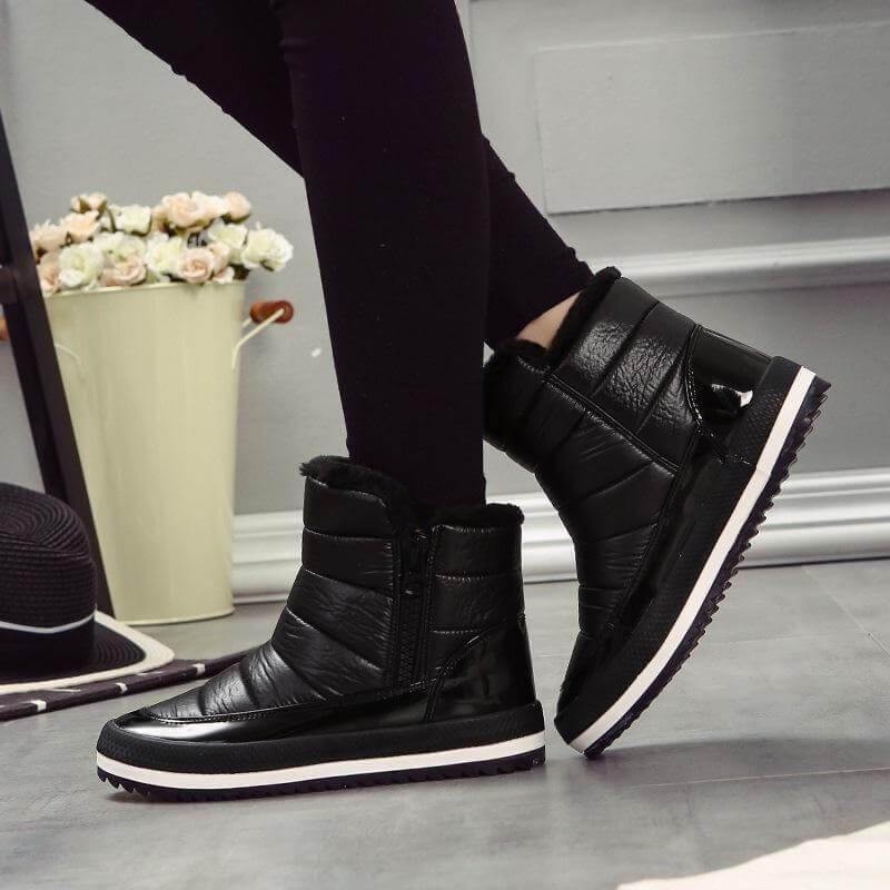 Women's Zip-Up Winter Ankle Boots with Plush Lining – Flat Sole Comfort Booties for Cold Weather & Snow | Thomler