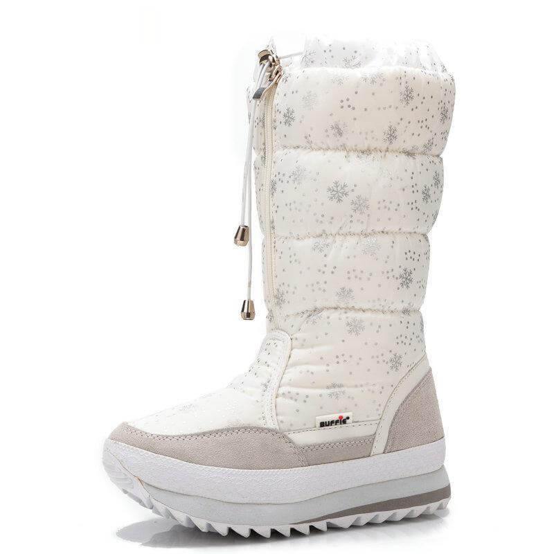 Women's Knee-High Plush-Lined Winter Boots – Lightweight Nylon Snow Boots with Side Zip, Round Toe & Low Heel for Cold Weather | Thomler