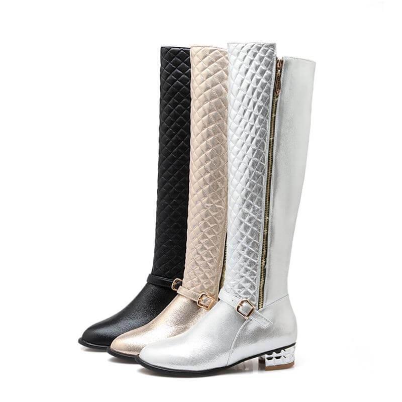 Women's Knee-High Boots with Low Block Heel and Optional Faux-Fur Lining – Zip-Up Winter Footwear for Cold Weather | Thomler