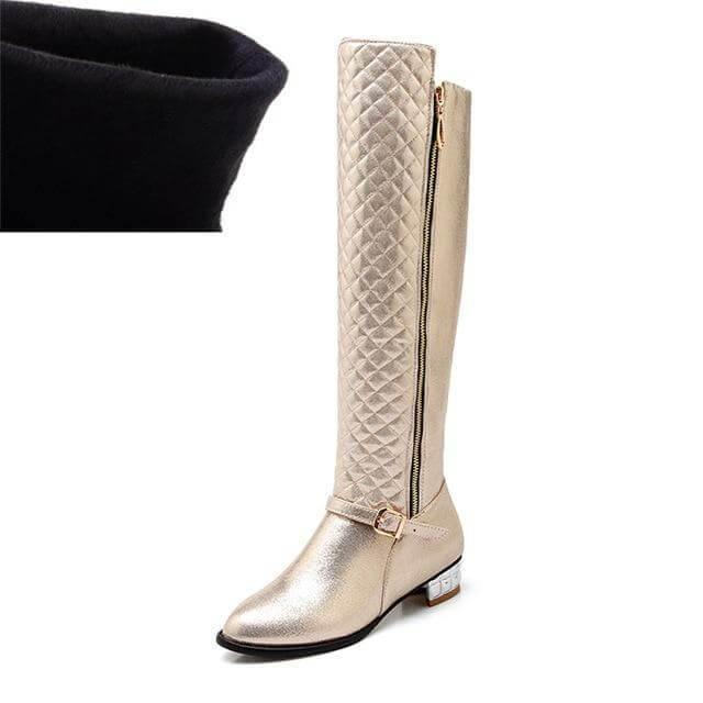 Women's Knee-High Boots with Low Block Heel and Optional Faux-Fur Lining – Zip-Up Winter Footwear for Cold Weather | Thomler