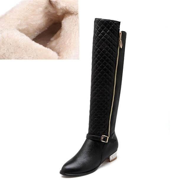 Women's Knee-High Boots with Low Block Heel and Optional Faux-Fur Lining – Zip-Up Winter Footwear for Cold Weather | Thomler