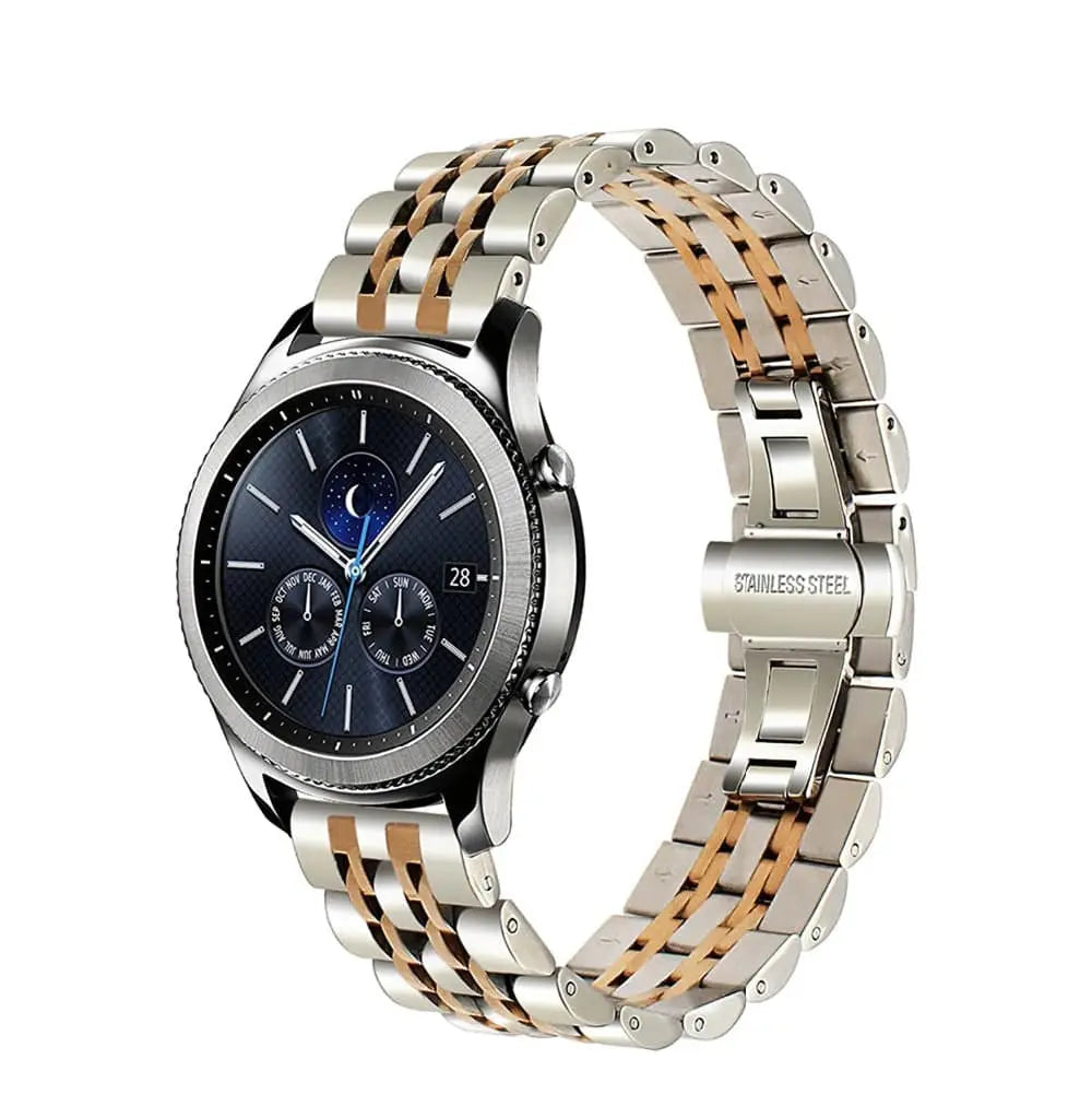 Metal Watch Strap for Samsung Galaxy Watch 22mm Connector Width Stainless Steel Triple-Link Bracelet Adjustable Clasp Silver Rose Gold | Thomler