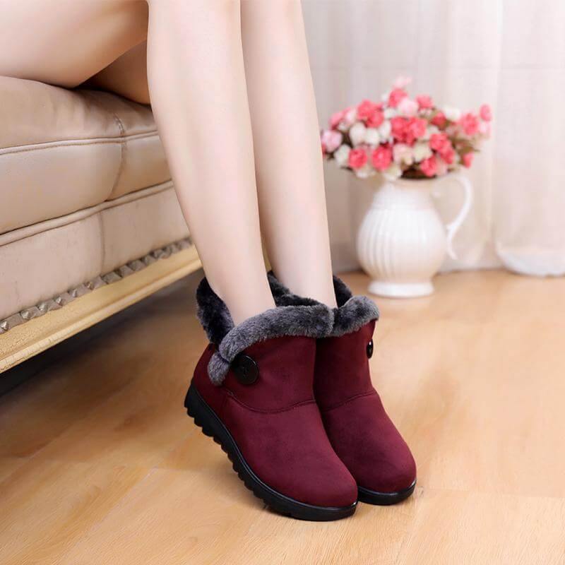 Women's Ankle Snow Boots with Flock Texture & Plush Lining – Casual Winter Footwear for Everyday Wear | Thomler