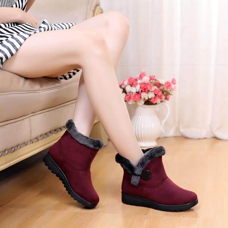 Women's Ankle Snow Boots with Flock Texture & Plush Lining – Casual Winter Footwear for Everyday Wear | Thomler