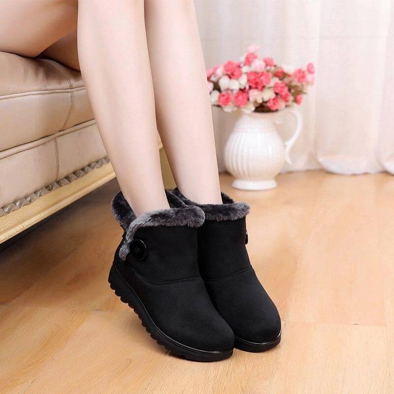 Women's Ankle Snow Boots with Flock Texture & Plush Lining – Casual Winter Footwear for Everyday Wear | Thomler