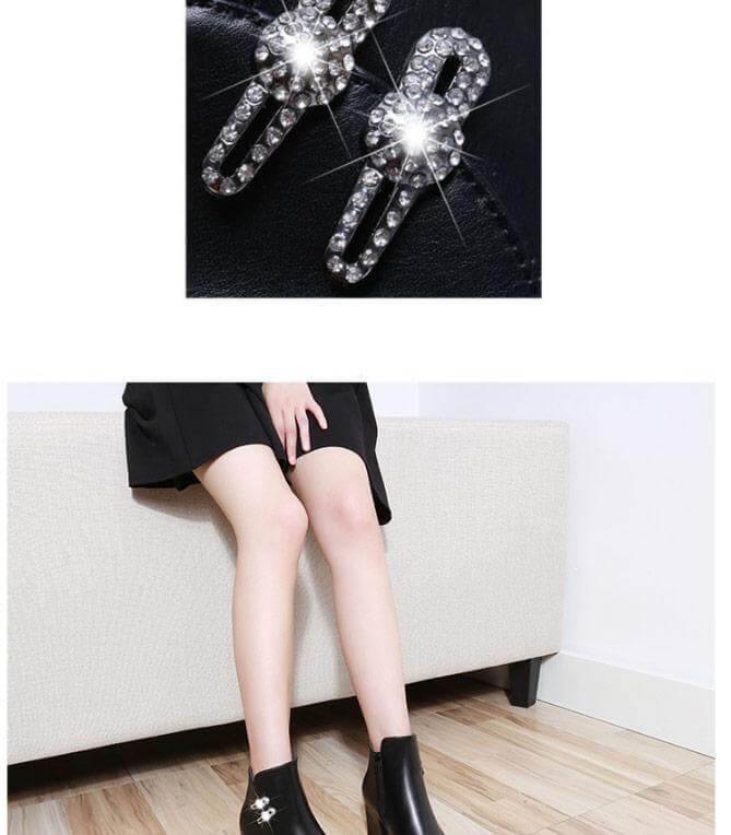 Women's Crystal-Accent Ankle Boots with Block Heel & Side Zipper | Thomler