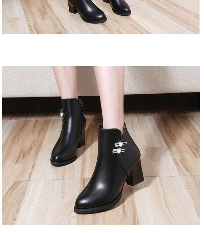 Women's Crystal-Accent Ankle Boots with Block Heel & Side Zipper | Thomler