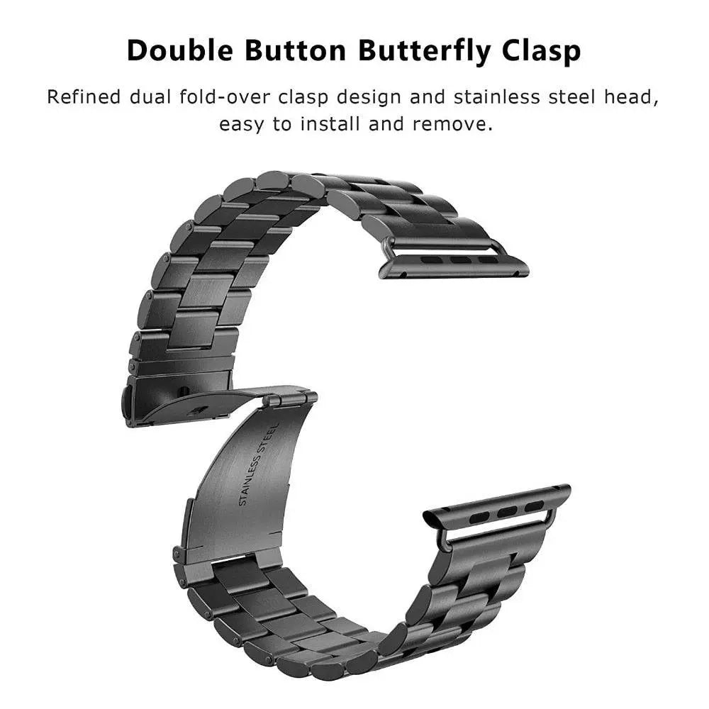 Precision Stainless Steel Link Bracelet for Apple Watch – 38mm to 49mm Connector Fit – Adjustable Wrist Band with Butterfly Clasp for | Thomler