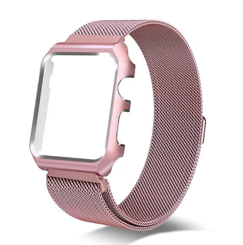 Stainless Steel Mesh Band & Protective Case Bundle for Apple Watch 38mm 40mm 42mm 44mm – Magnetic Adjustable Strap with Coordinated Cover | Thomler