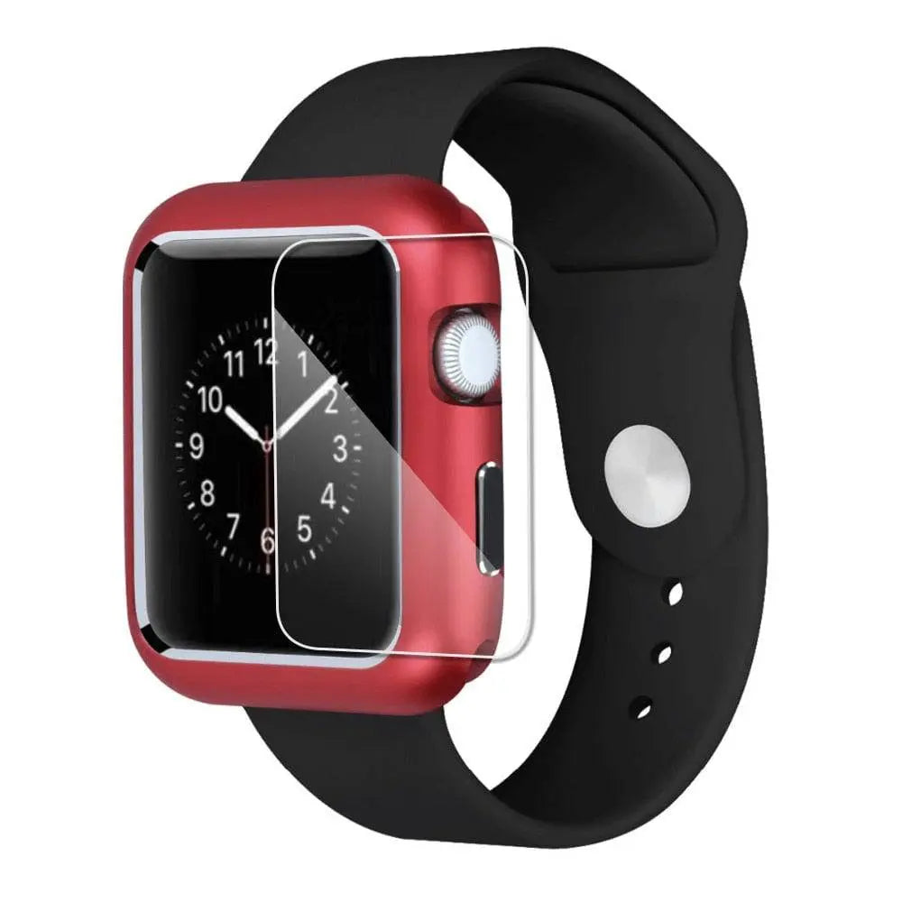 Armored Tempered Glass Watch Shield with Metal-Look Bumper Cover for Apple Watch 38mm-44mm Series 1-6 | Thomler