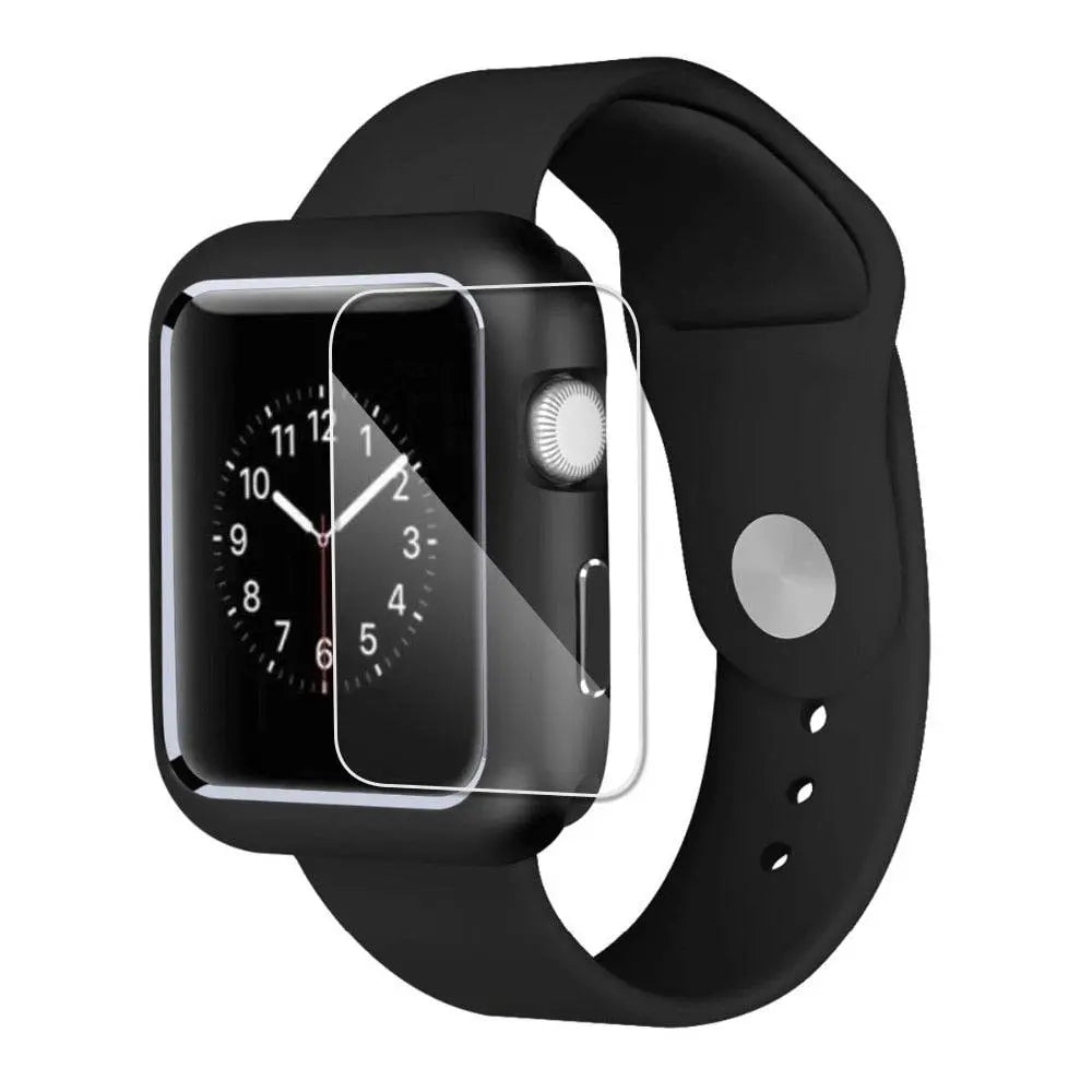 Armored Tempered Glass Watch Shield with Metal-Look Bumper Cover for Apple Watch 38mm-44mm Series 1-6 | Thomler