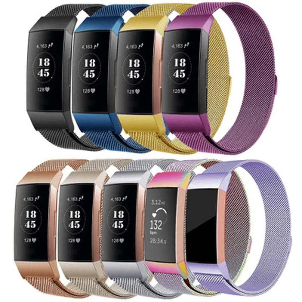 Adjustable Stainless Steel Mesh Fitness Tracker Band for Fitbit Charge 3 & 4 | Replacement Strap Wristband with Magnetic Clasp in Multiple | Thomler