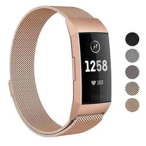 Adjustable Stainless Steel Mesh Fitness Tracker Band for Fitbit Charge 3 & 4 | Replacement Strap Wristband with Magnetic Clasp in Multiple | Thomler