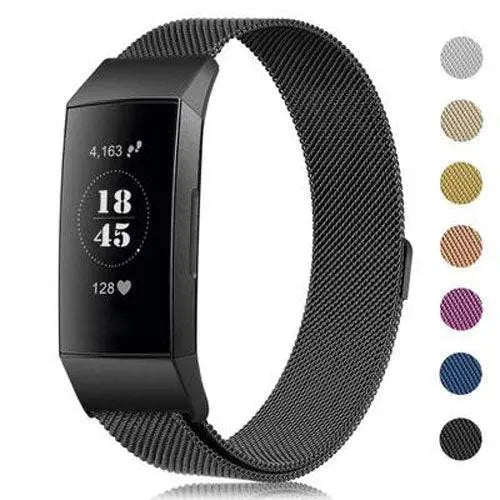 Adjustable Stainless Steel Mesh Fitness Tracker Band for Fitbit Charge 3 & 4 | Replacement Strap Wristband with Magnetic Clasp in Multiple | Thomler