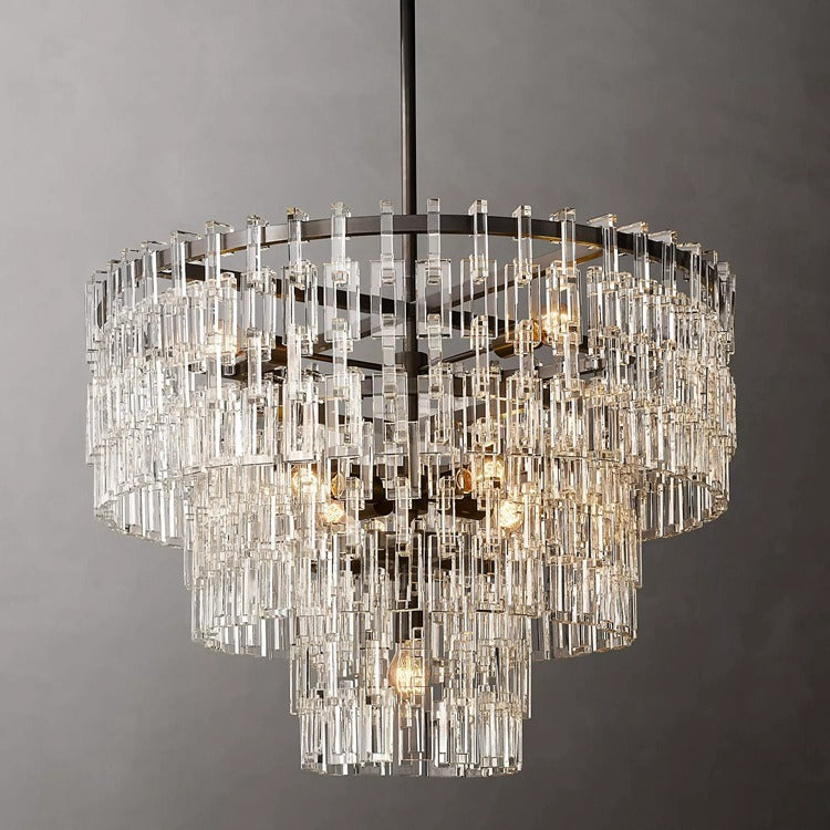 Multi-Tiered Crystal Ring Chandelier with Glass Chain Links for Dining Rooms and Living Rooms 36 48 60 Inch | Thomler