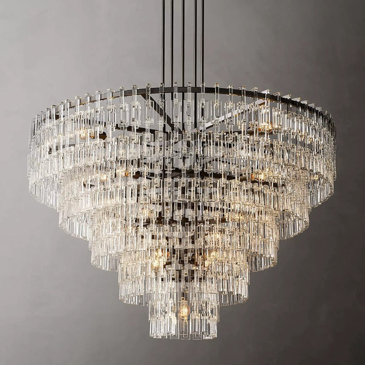 Multi-Tiered Crystal Ring Chandelier with Glass Chain Links for Dining Rooms and Living Rooms 36 48 60 Inch | Thomler