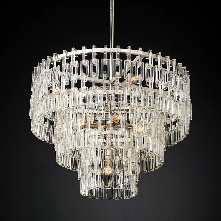 Multi-Tiered Crystal Ring Chandelier with Glass Chain Links for Dining Rooms and Living Rooms 36 48 60 Inch | Thomler