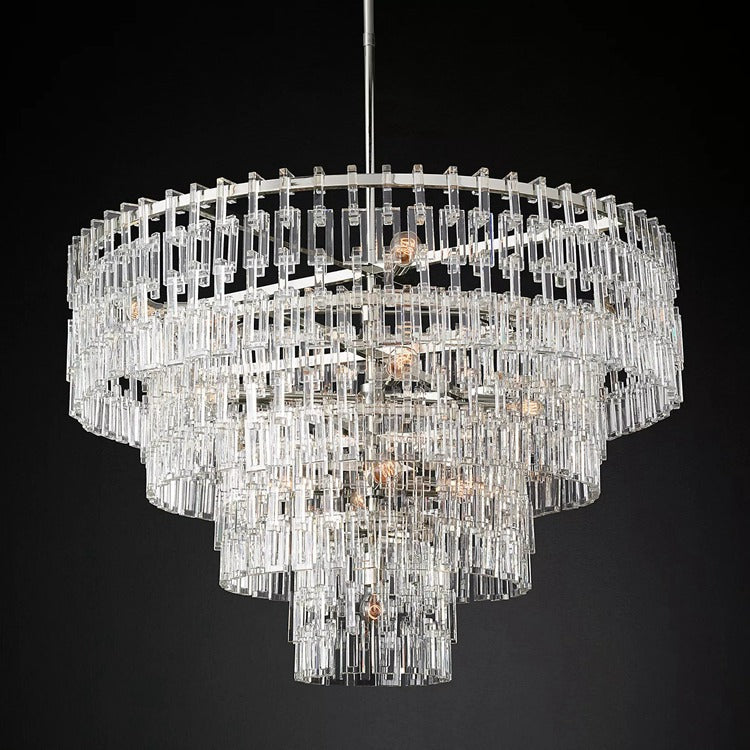 Multi-Tiered Crystal Ring Chandelier with Glass Chain Links for Dining Rooms and Living Rooms 36 48 60 Inch | Thomler