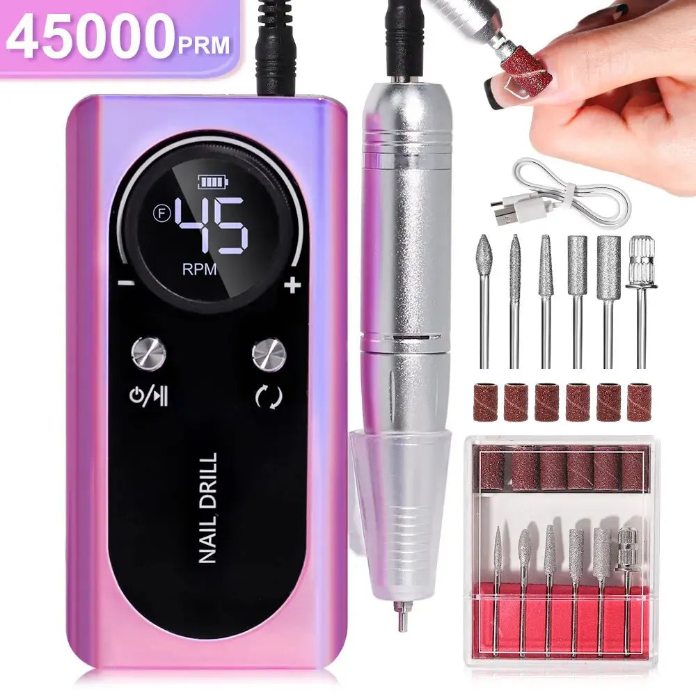 Cordless Electric Nail Drill 45000 RPM Rechargeable Manicure Tool Kit for Acrylic Nails Gel Polish Removal Pedicure Filing Shaping Polishing | Thomler