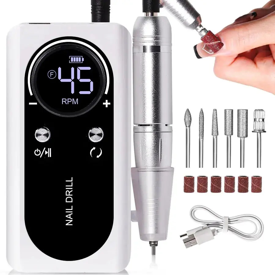 Cordless Electric Nail Drill 45000 RPM Rechargeable Manicure Tool Kit for Acrylic Nails Gel Polish Removal Pedicure Filing Shaping Polishing | Thomler