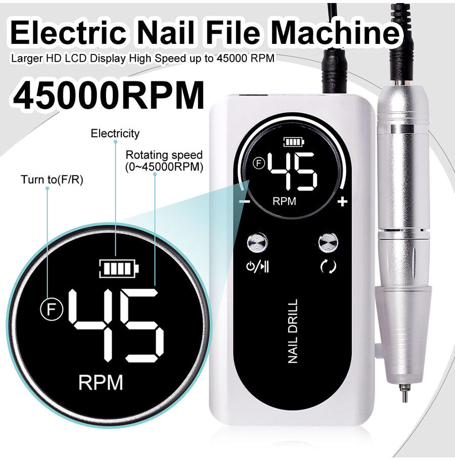 Cordless Electric Nail Drill 45000 RPM Rechargeable Manicure Tool Kit for Acrylic Nails Gel Polish Removal Pedicure Filing Shaping Polishing | Thomler