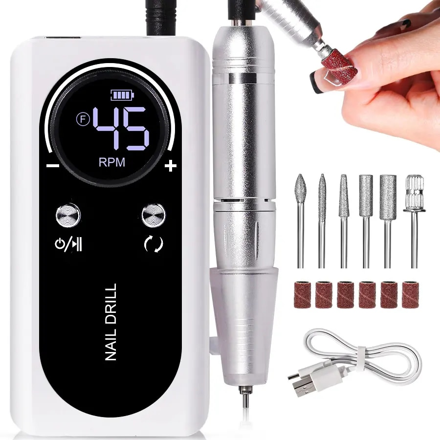 Cordless Electric Nail Drill 45000 RPM Rechargeable Manicure Tool Kit for Acrylic Nails Gel Polish Removal Pedicure Filing Shaping Polishing | Thomler