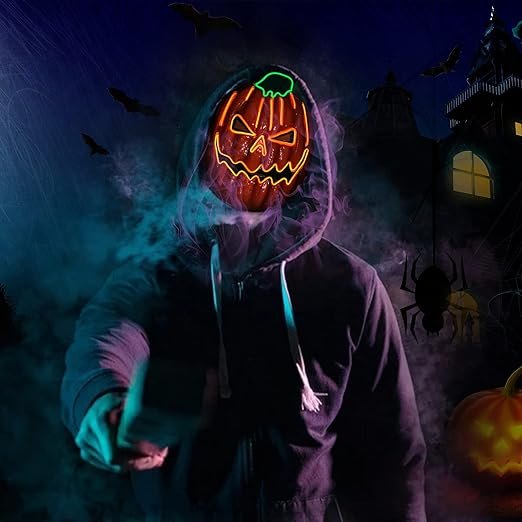 LED Jack-O'-Lantern Fright Mask with 3 Glow Modes – Adjustable Costume Accessory for Teens & Adults, Parties, Cosplay | Thomler