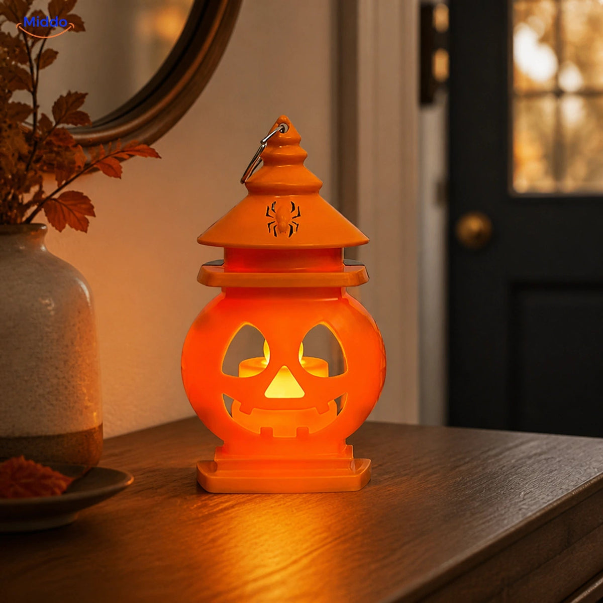 Reversible Pumpkin Lantern – Castle or Witch Hat Top, Warm Amber or 7-Color LED Light | Thomler