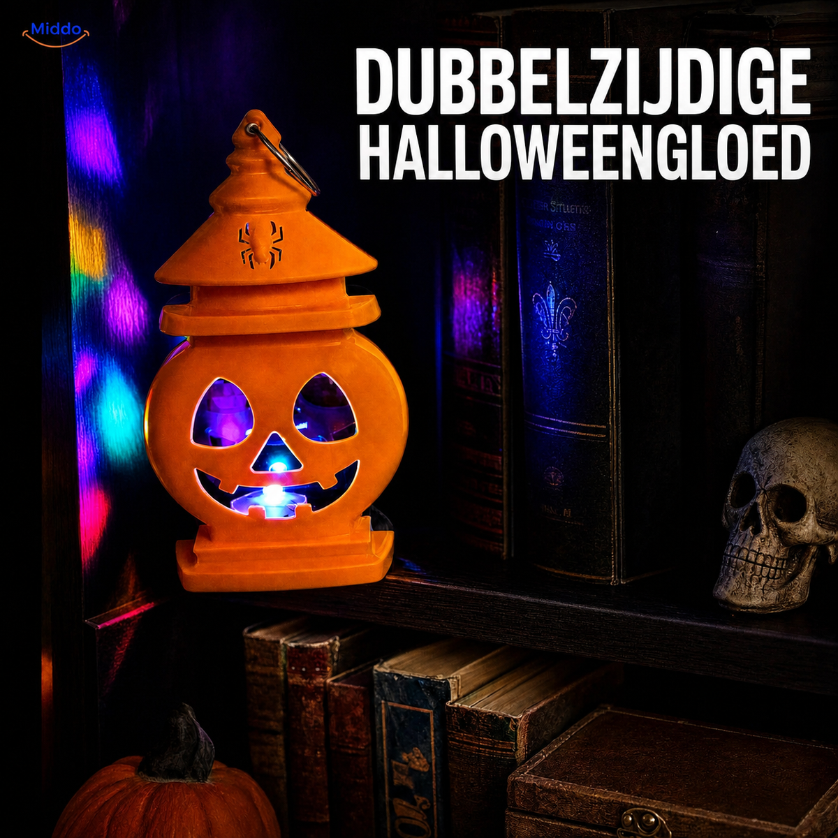 Reversible Pumpkin Lantern – Castle or Witch Hat Top, Warm Amber or 7-Color LED Light | Thomler