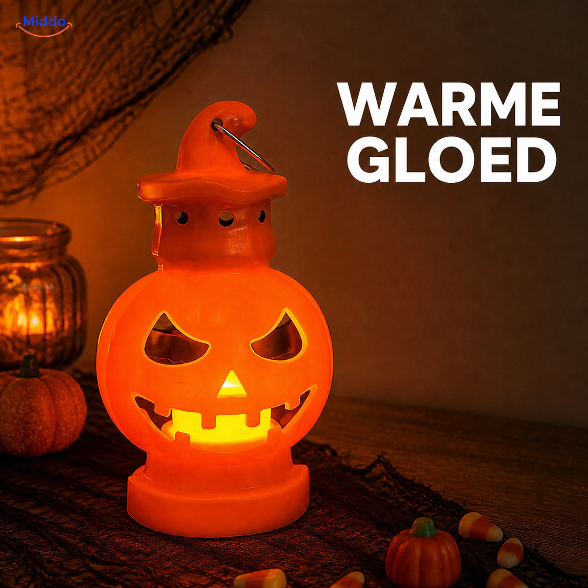 Reversible Pumpkin Lantern – Castle or Witch Hat Top, Warm Amber or 7-Color LED Light | Thomler