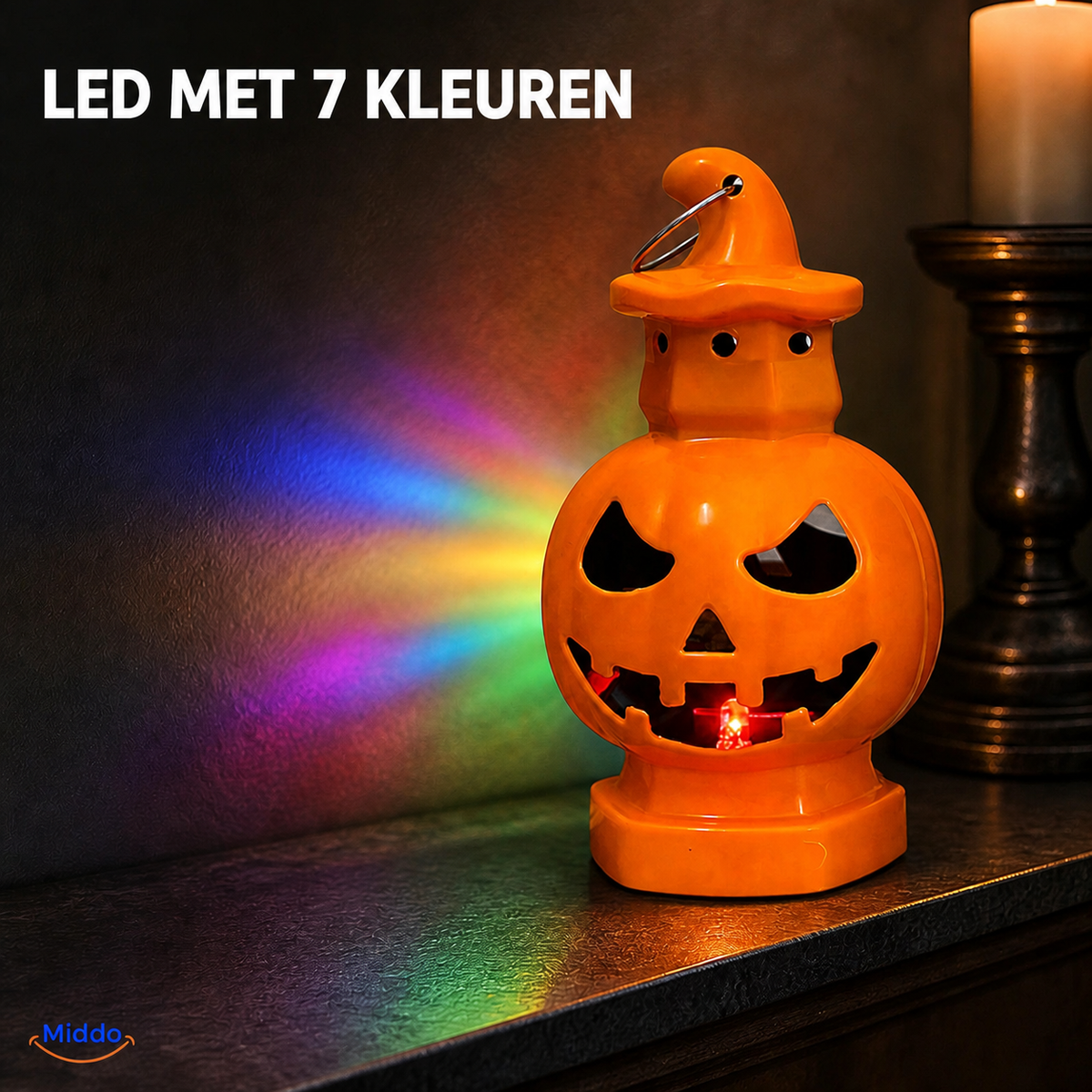 Reversible Pumpkin Lantern – Castle or Witch Hat Top, Warm Amber or 7-Color LED Light | Thomler