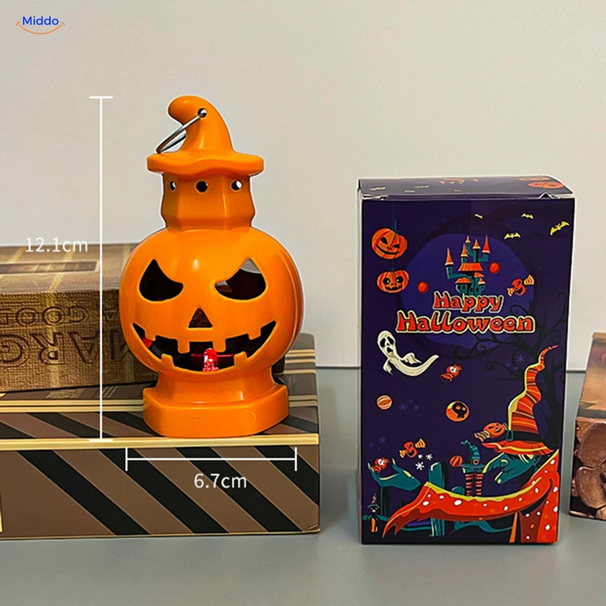 Reversible Pumpkin Lantern – Castle or Witch Hat Top, Warm Amber or 7-Color LED Light | Thomler