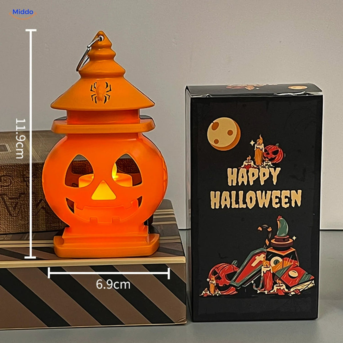 Reversible Pumpkin Lantern – Castle or Witch Hat Top, Warm Amber or 7-Color LED Light | Thomler