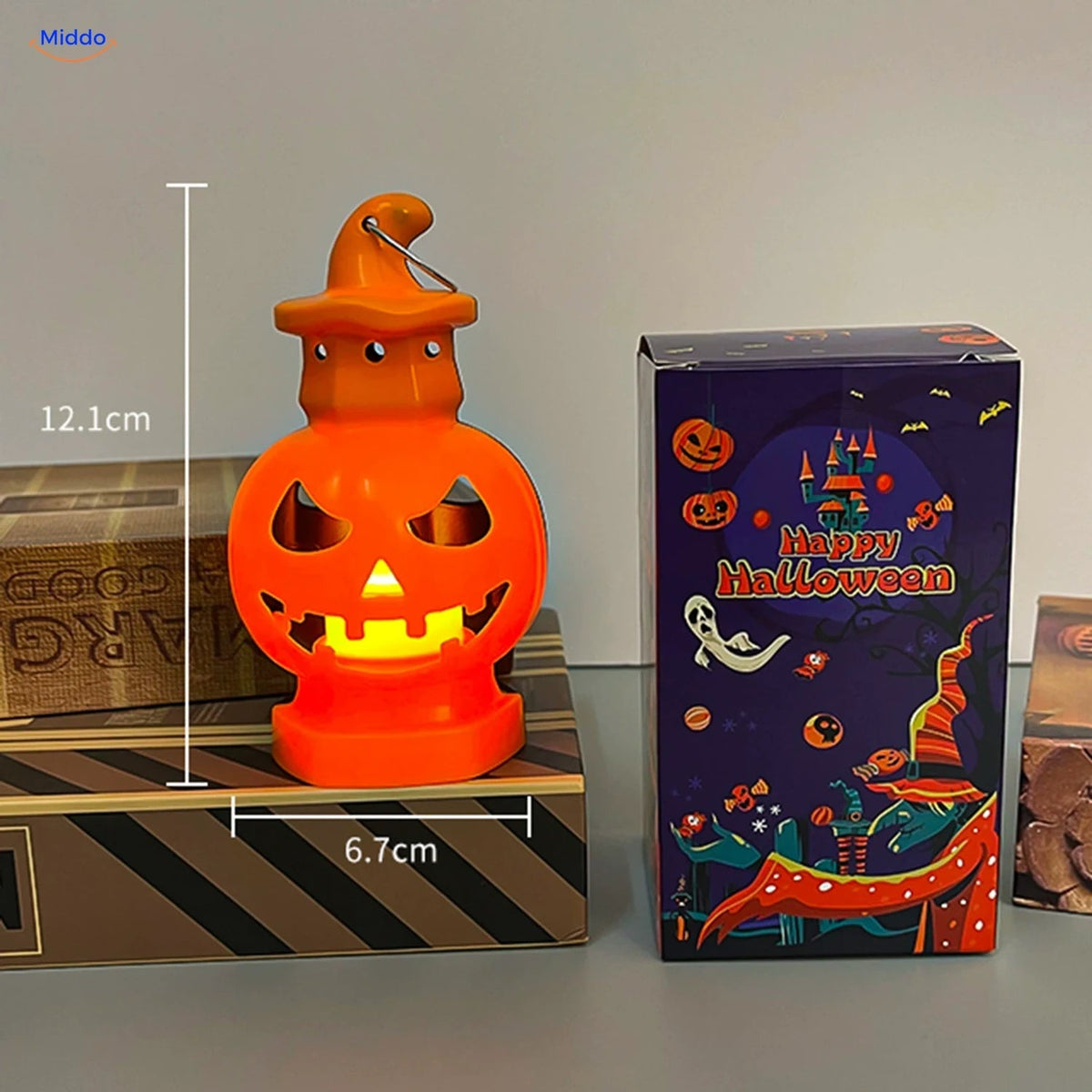 Reversible Pumpkin Lantern – Castle or Witch Hat Top, Warm Amber or 7-Color LED Light | Thomler