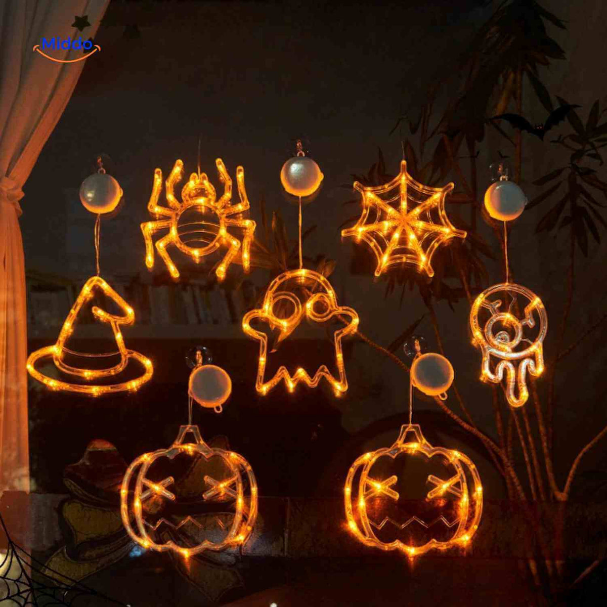 Festive Halloween LED Window Cling Light – Suction Cup Install, Energy-Saving Glow for Indoor & Outdoor Decor, Jack-o'-Lantern Pumpkin | Thomler