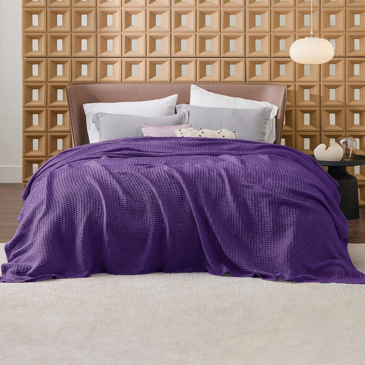 Pure Cotton Thermal Blanket – Queen 90×90 in – Textured Weave Layer for All Seasons – Lightweight & Breathable Throw for Bed or Sofa | Thomler