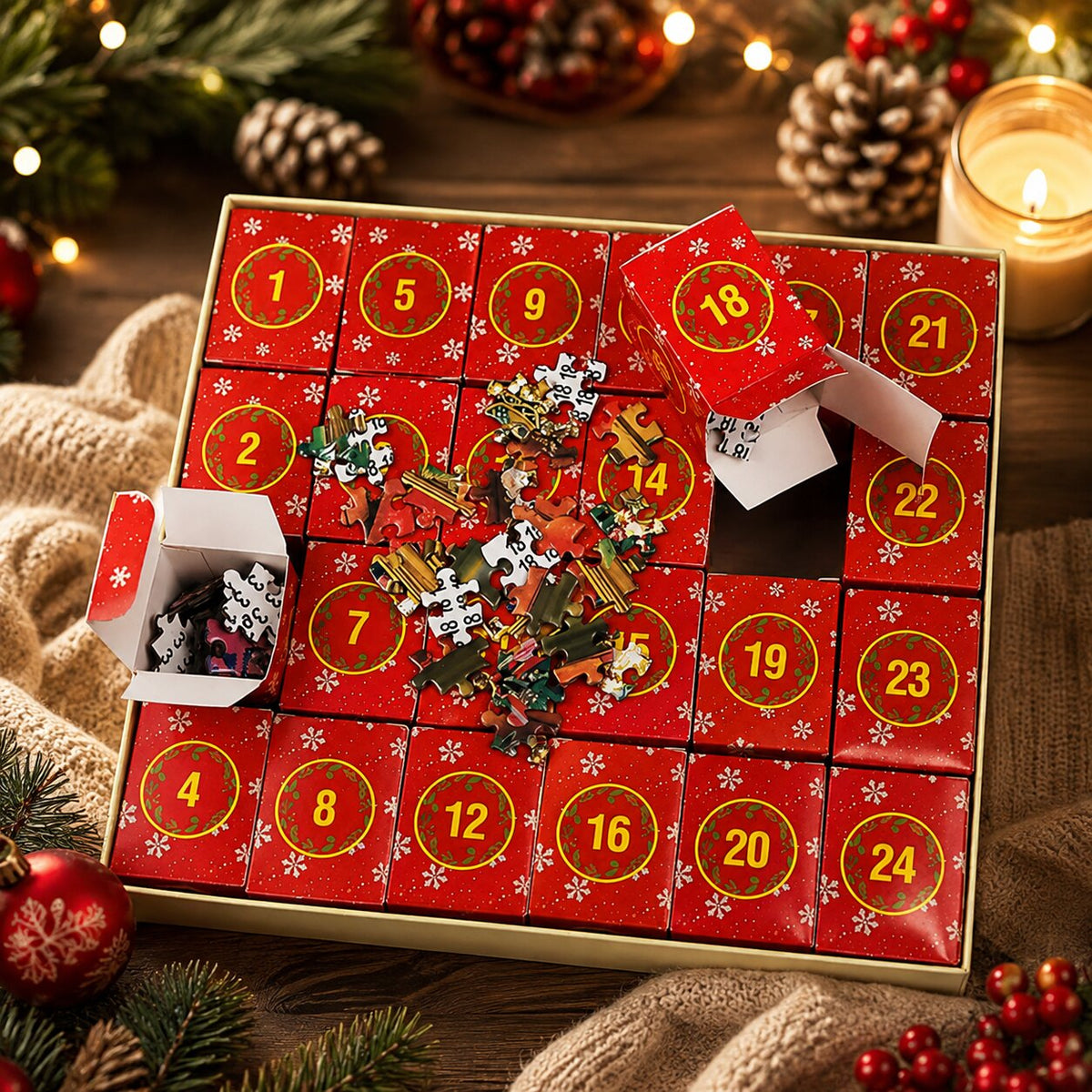 Holiday Countdown Jigsaw Calendar – 1,008-Piece Christmas Puzzle in 24 Daily Segments with Full-Size Guide Poster | Thomler