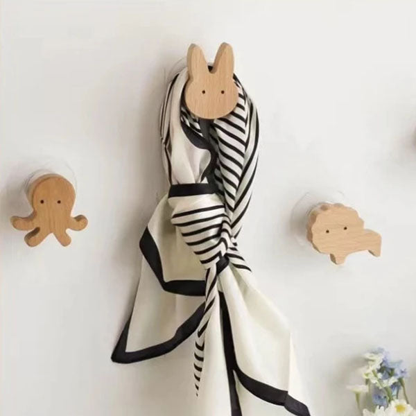 Wall Hooks Wooden Animal Self Adhesive Natural Kids Bedroom Nursery Coat Bag Holders Scandinavian Decor | Thomler