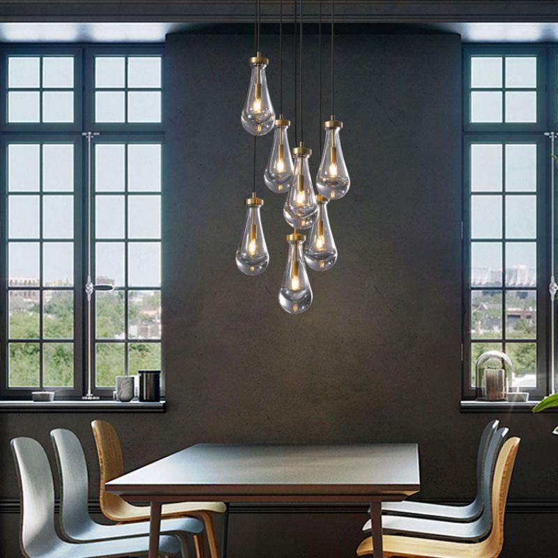 5-Light Glass Drop Chandelier, 14 Inch Round Ceiling Fixture with Cascading Crystal Pendants for Dining Room & Entryway | Thomler