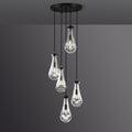 5-Light Glass Drop Chandelier, 14 Inch Round Ceiling Fixture with Cascading Crystal Pendants for Dining Room & Entryway | Thomler