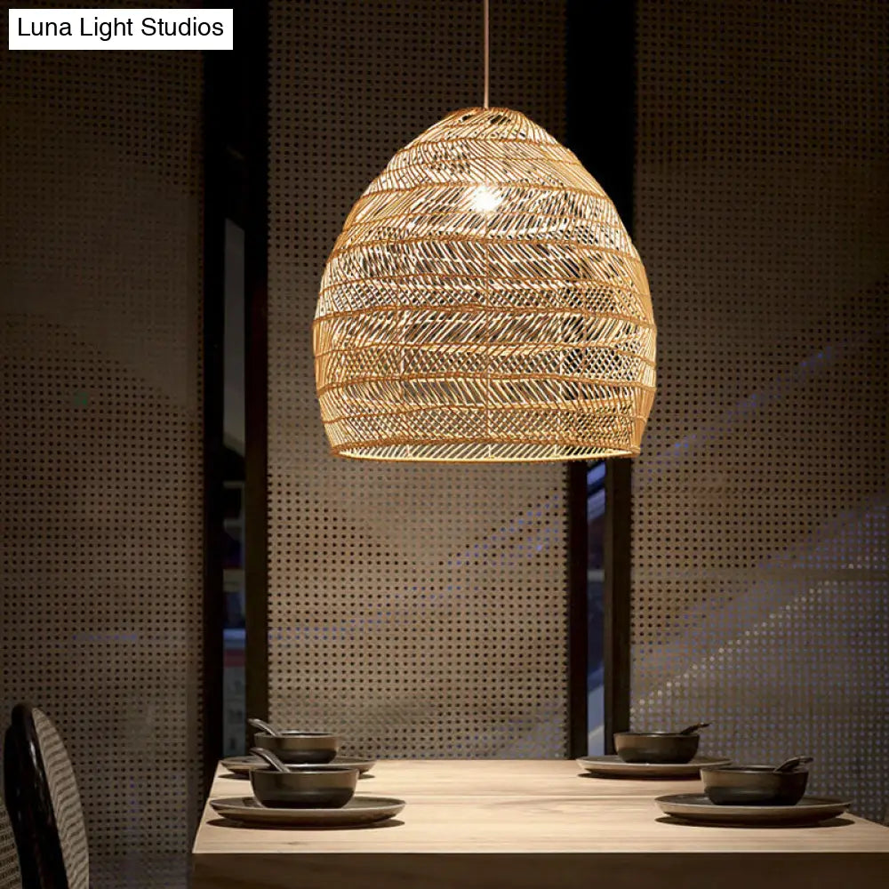 Woven Natural Fiber Dome Hanging Light Fixture – Bohemian Handcrafted Ceiling Lamp for Dining Room, Kitchen Island, Bedroom – Adjustable | Thomler