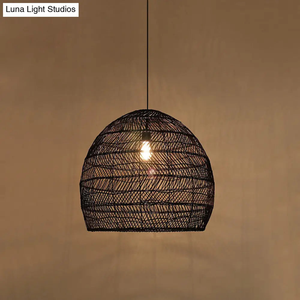 Woven Natural Fiber Dome Hanging Light Fixture – Bohemian Handcrafted Ceiling Lamp for Dining Room, Kitchen Island, Bedroom – Adjustable | Thomler