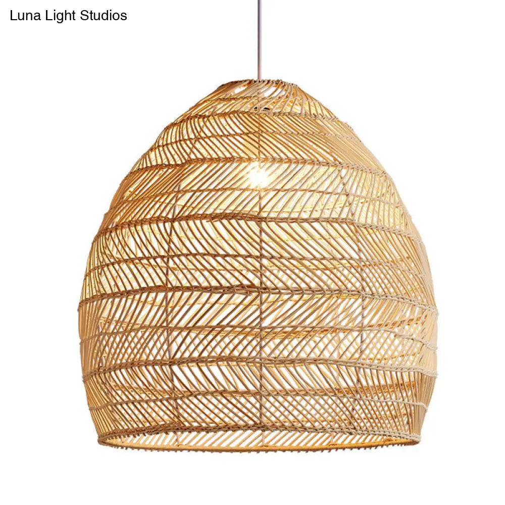 Woven Natural Fiber Dome Hanging Light Fixture – Bohemian Handcrafted Ceiling Lamp for Dining Room, Kitchen Island, Bedroom – Adjustable | Thomler