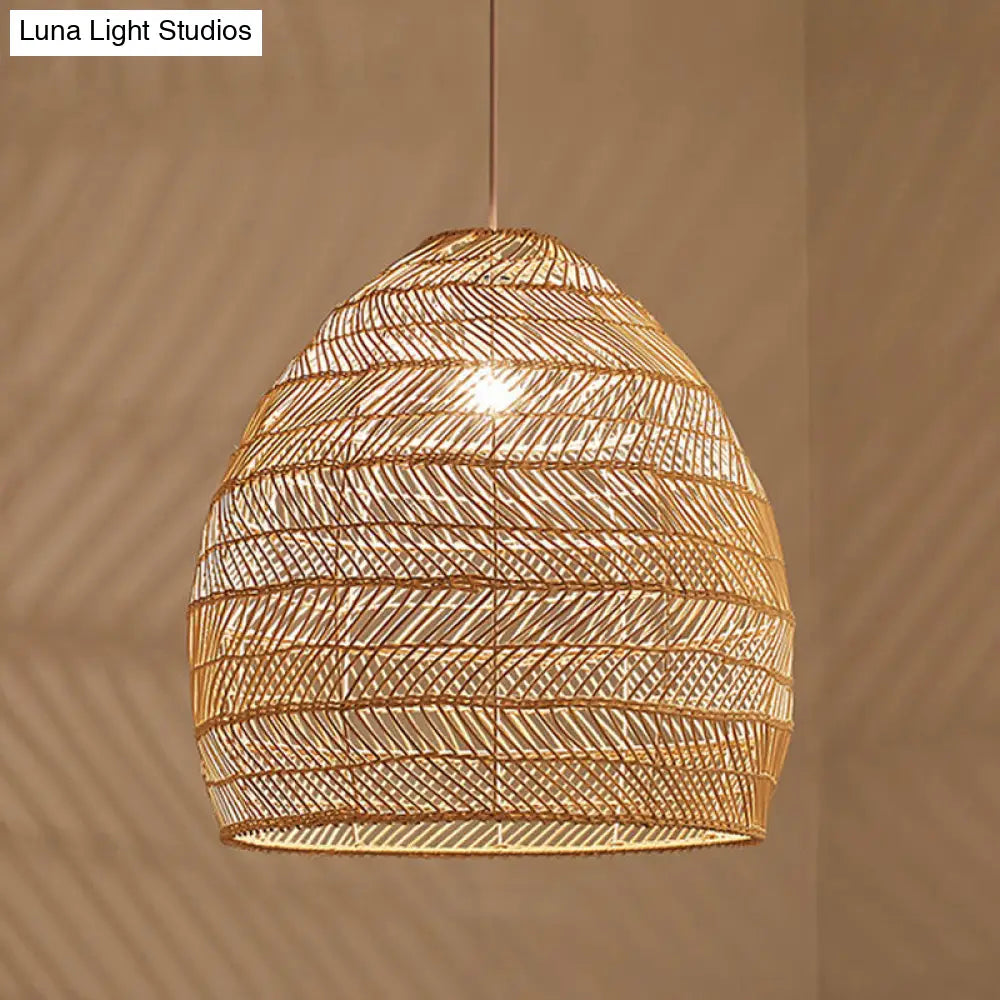 Woven Natural Fiber Dome Hanging Light Fixture – Bohemian Handcrafted Ceiling Lamp for Dining Room, Kitchen Island, Bedroom – Adjustable | Thomler