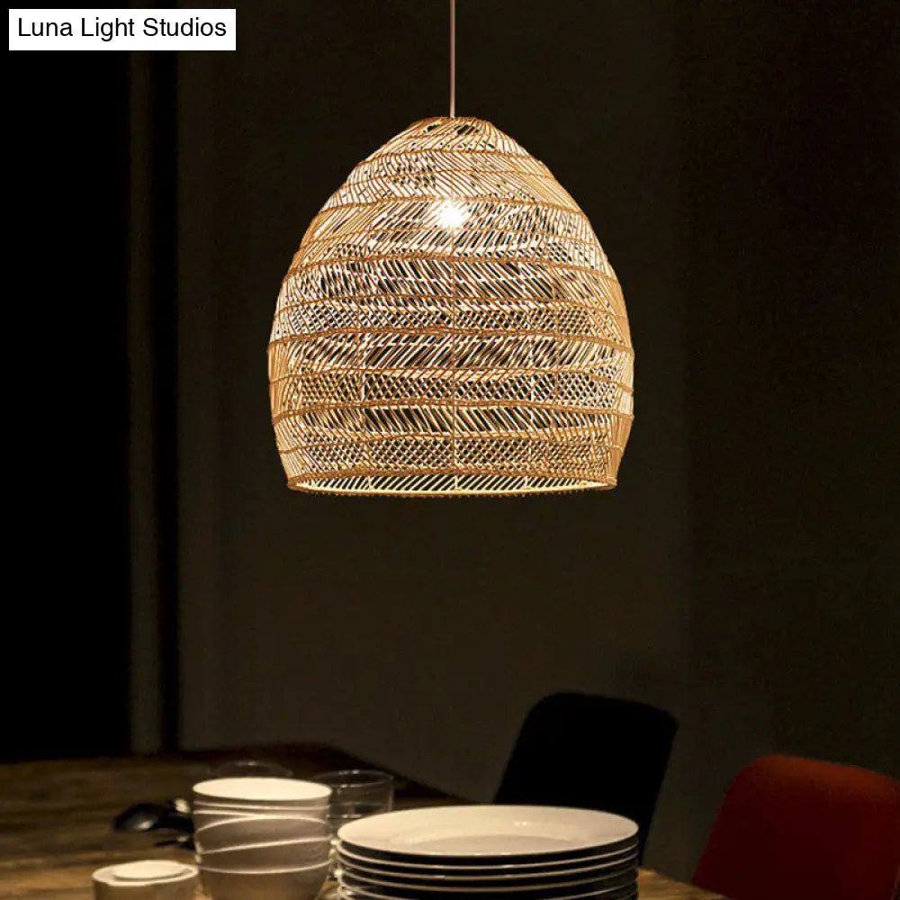 Woven Natural Fiber Dome Hanging Light Fixture – Bohemian Handcrafted Ceiling Lamp for Dining Room, Kitchen Island, Bedroom – Adjustable | Thomler
