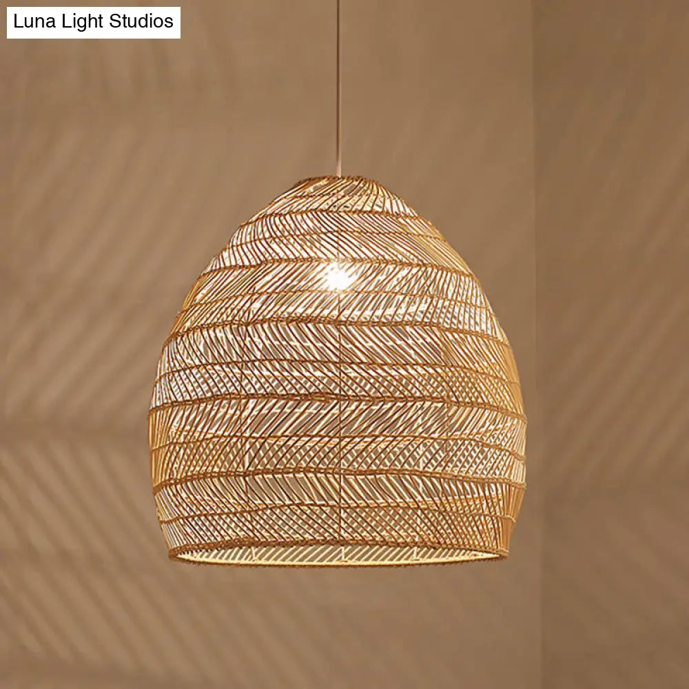 Woven Natural Fiber Dome Hanging Light Fixture – Bohemian Handcrafted Ceiling Lamp for Dining Room, Kitchen Island, Bedroom – Adjustable | Thomler