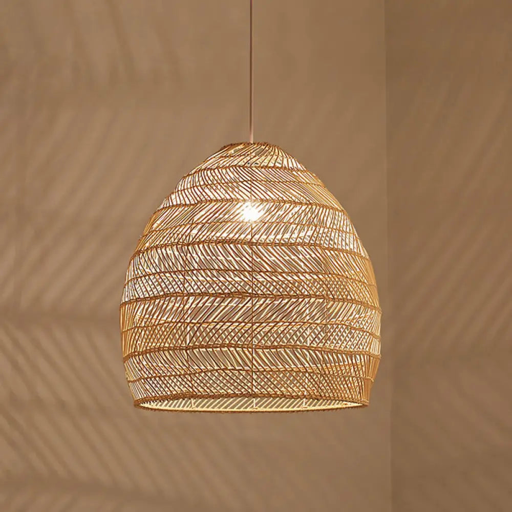 Woven Natural Fiber Dome Hanging Light Fixture – Bohemian Handcrafted Ceiling Lamp for Dining Room, Kitchen Island, Bedroom – Adjustable | Thomler
