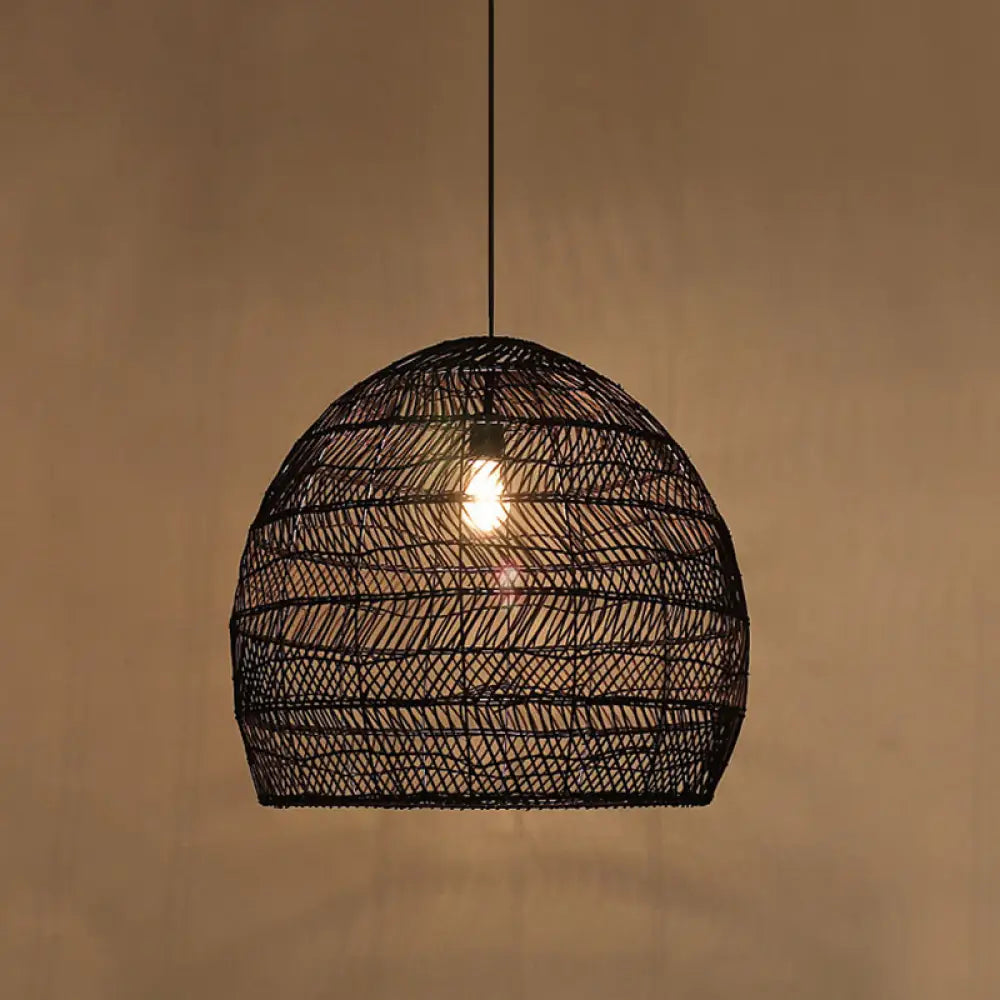 Woven Natural Fiber Dome Hanging Light Fixture – Bohemian Handcrafted Ceiling Lamp for Dining Room, Kitchen Island, Bedroom – Adjustable | Thomler