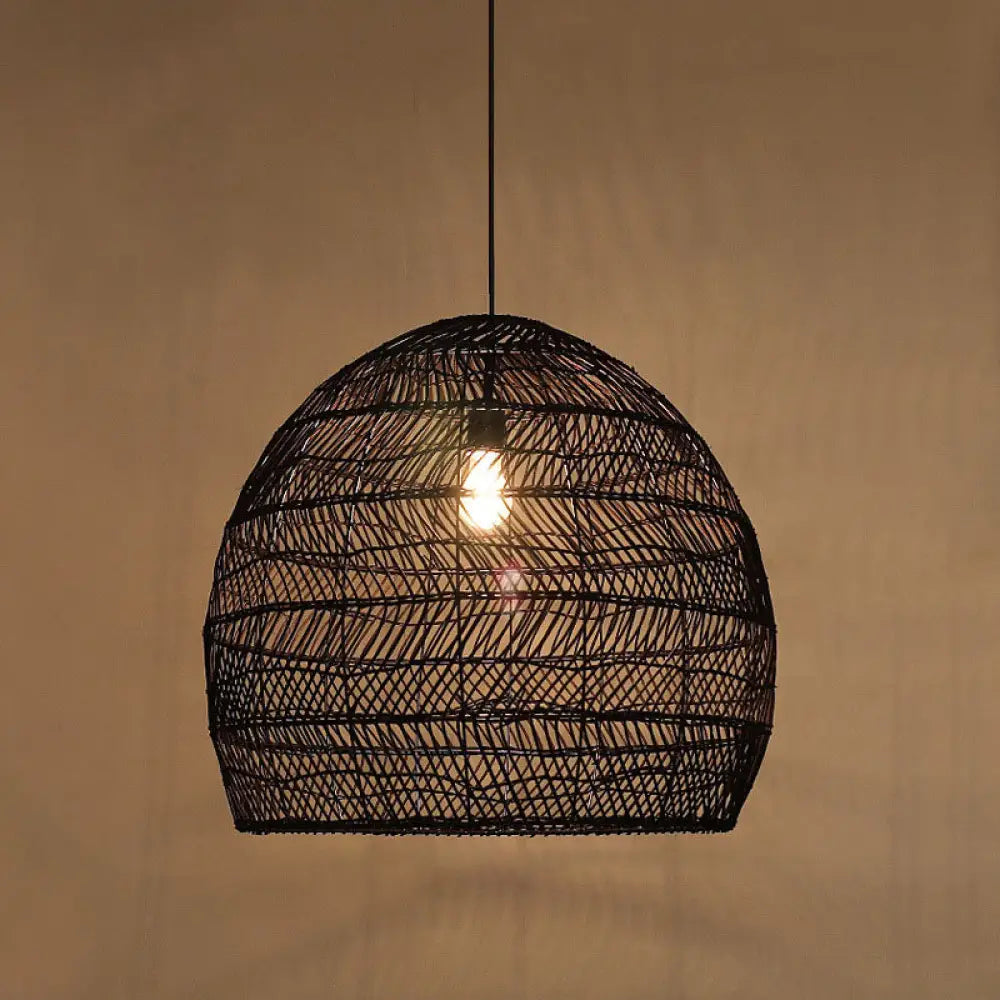 Woven Natural Fiber Dome Hanging Light Fixture – Bohemian Handcrafted Ceiling Lamp for Dining Room, Kitchen Island, Bedroom – Adjustable | Thomler