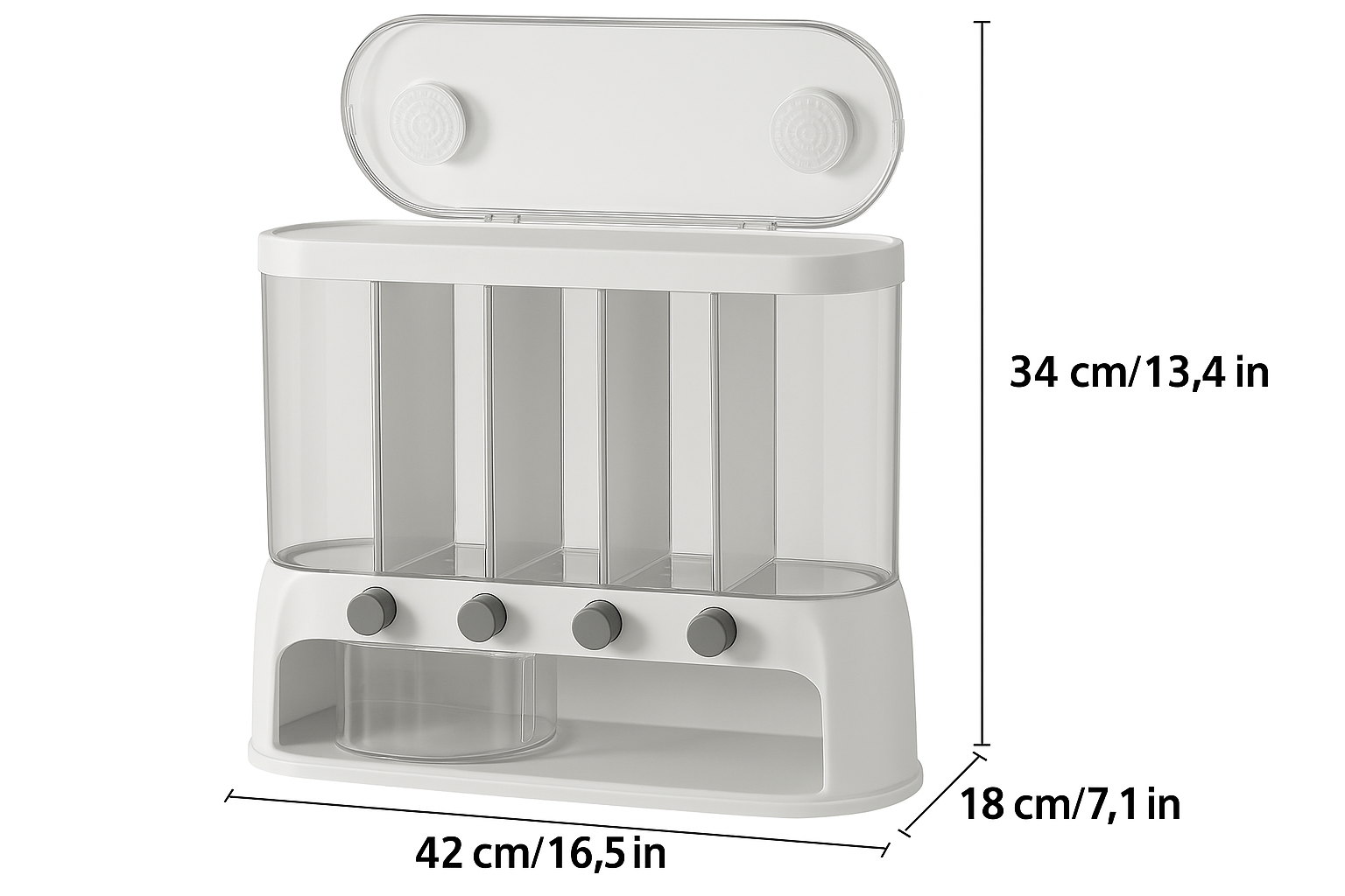 5-Section Dry Food Dispenser with Press Buttons & Sealed Flip Lid for Rice Pasta Beans Cereal Snacks Kitchen Pantry Counter Cabinet | Thomler
